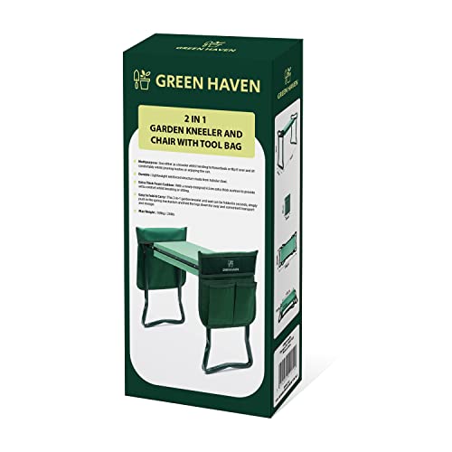 Green Haven Heavy Duty Garden Kneeler Seat with Handles & Tools Bag - Multi-Use Foldable EVA Foam Padded Garden Kneeler - Lightweight Kneeling Stool for Gardening - Portable Garden Kneeler Seat