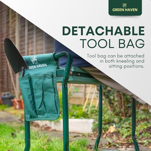 Green Haven Heavy Duty Garden Kneeler Seat with Handles & Tools Bag - Multi-Use Foldable EVA Foam Padded Garden Kneeler - Lightweight Kneeling Stool for Gardening - Portable Garden Kneeler Seat