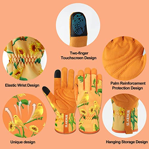 Gardening Gloves for Women,Ladies Gardening Gloves with Touchscreen Finger,Gardening Gauntlets for Women,Microfiber Leather Women Gardening Gloves for for Yard, Garden, Cleaning, Camping, Landscaping