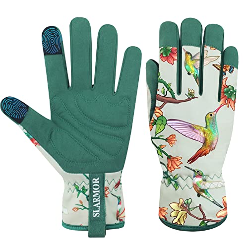 Gardening Gloves for Women,Ladies Gardening Gloves with Touchscreen Finger,Gardening Gauntlets for Women,Microfiber Leather Women Gardening Gloves for for Yard, Garden, Cleaning, Camping, Landscaping