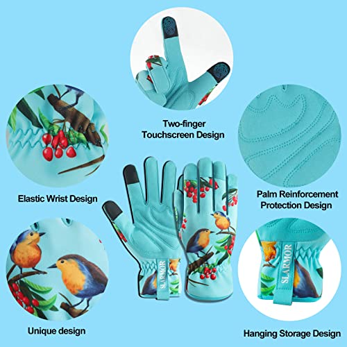 Gardening Gloves for Women,Ladies Gardening Gloves with Touchscreen Finger,Gardening Gauntlets for Women,Microfiber Leather Women Gardening Gloves for for Yard, Garden, Cleaning, Camping, Landscaping