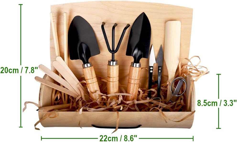 the lux | Mini Gardening Tool Set | 10 Piece Indoor Garden Gift Set in a Box for Plant Lovers, Quality Tools for Indoor Plants, Herbs, Potted Flowers, Succulent, Bonsai and Vegetables