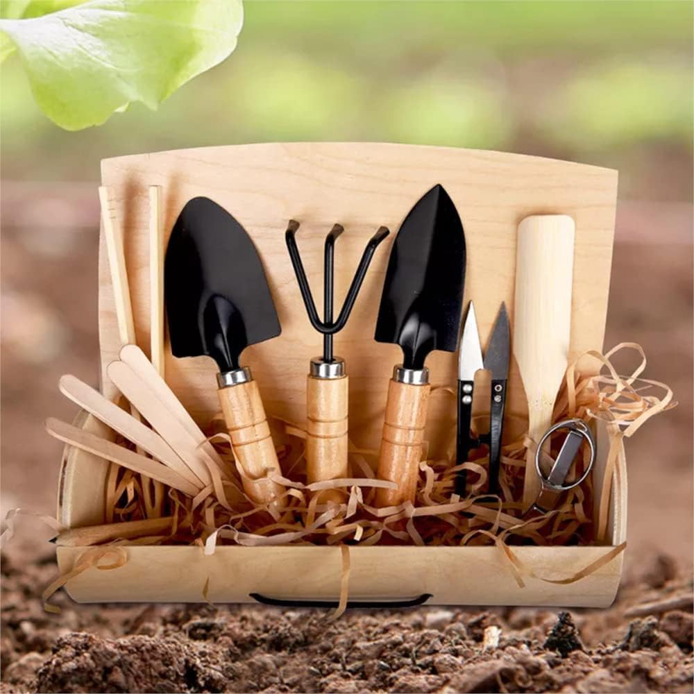 the lux | Mini Gardening Tool Set | 10 Piece Indoor Garden Gift Set in a Box for Plant Lovers, Quality Tools for Indoor Plants, Herbs, Potted Flowers, Succulent, Bonsai and Vegetables