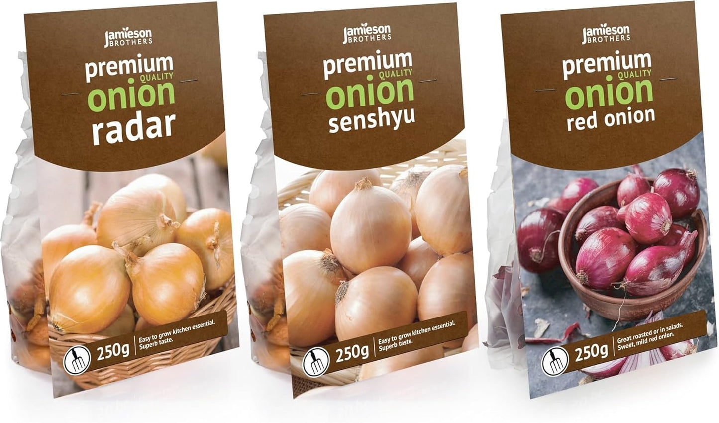 Mixed Winter Onion Sets 3x250gm (Radar, Senshyu and Red Winter) by Jamieson Brothers® - Bulb Size 14/21