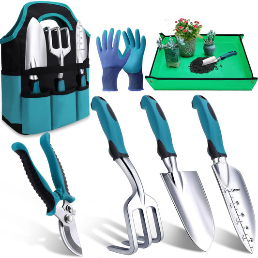 Kynup Garden Tools Set, 7 Pieces Gardening Hand Tools, Rust-Proof Gardening Tool with Durable Storage Tote, Ergonomic Anti-slip Handle, Ideal Gardening Gifts for Women & Men