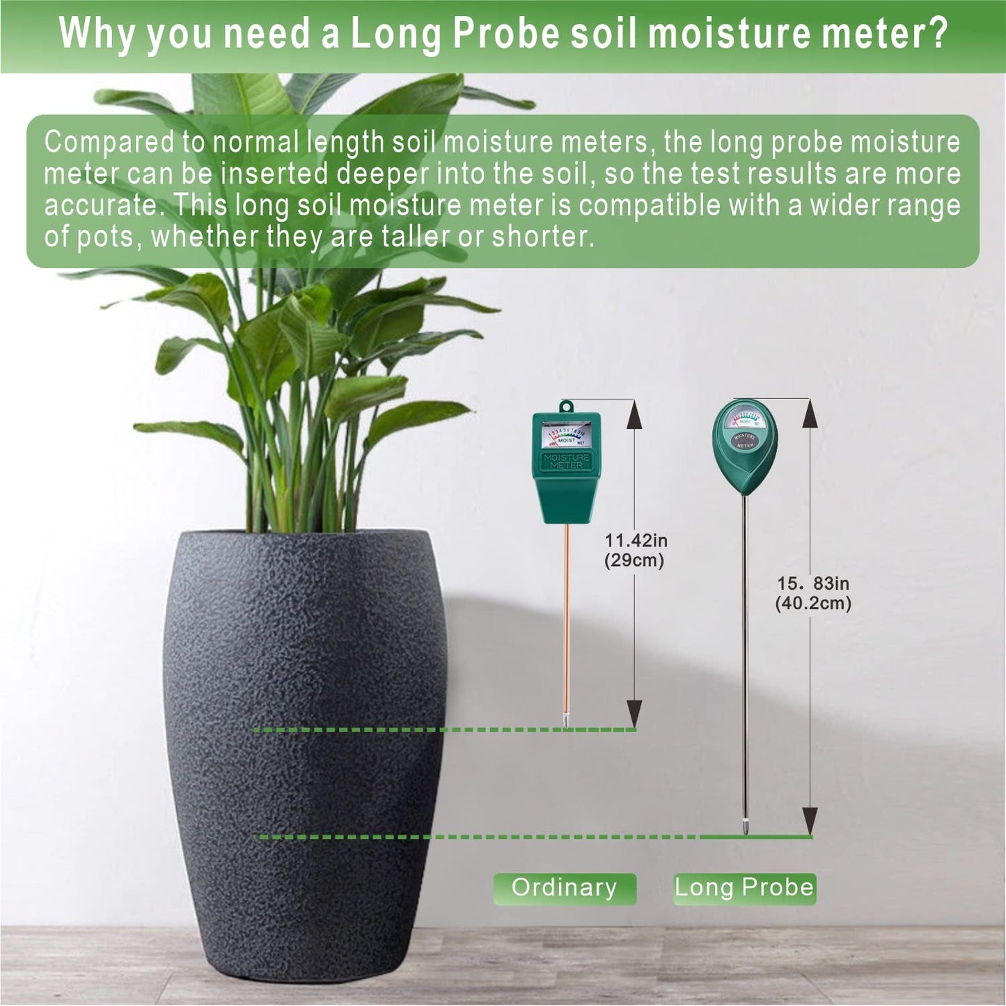 XLUX Soil Moisture Meter, Plant Water Monitor, Hygrometer Sensor for Gardening, Farming, indoor and outdoor plants, No Batteries Required