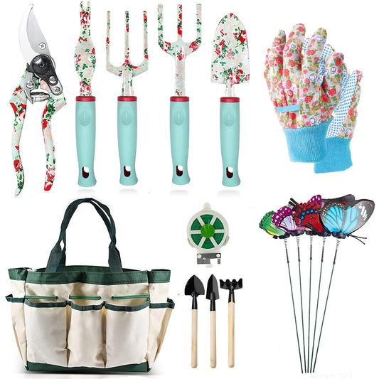 Garden Tools Set，16 Piece Floral Gardening Hand Tool Gift Kits Gardening Gifts for Women & Men, with Pruning Shears & X-Large Handle Storage Tote，Heavy Duty Gardening Tools