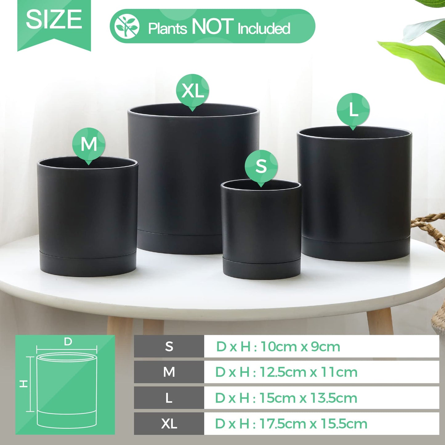 T4U Plastic Plant Pots Indoor, 4/5/6/7 Inch White Plant Pots with Saucers 4 Pcs, 3.5MM Thickened Planters Container with Dense Small Drainage Holes for House Plant Flower Orchid Herb Aloe Succulent