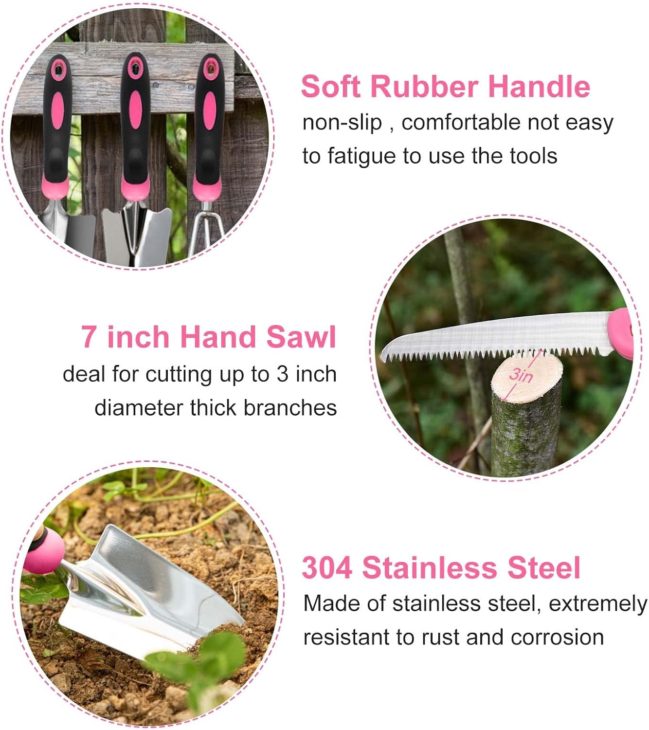 Garden Tool Set, YZNlife Garden Tools Set for Women, 16 Pieces Stainless Steel Heavy Duty Gardening Tools with Non-Slip Rubber Grip and Garden Bag for Gardening Work