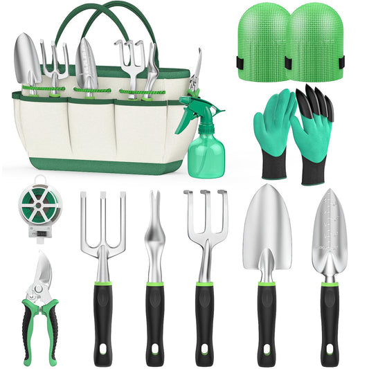 Fixmend Garden Tools, 11 Pieces Gardening Tools, Stainless Steel Garden Tools Set Hand Tools Gift Kit with Heavy Duty Tool Bag, Gardening Gifts for Women & Men