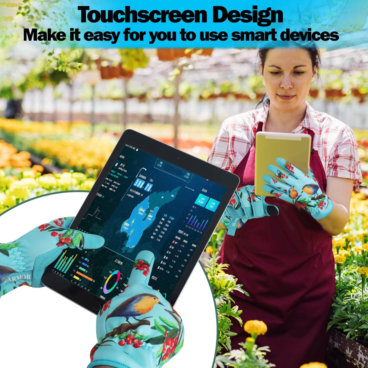 Gardening Gloves for Women,Ladies Gardening Gloves with Touchscreen Finger,Gardening Gauntlets for Women,Microfiber Leather Women Gardening Gloves for for Yard, Garden, Cleaning, Camping, Landscaping