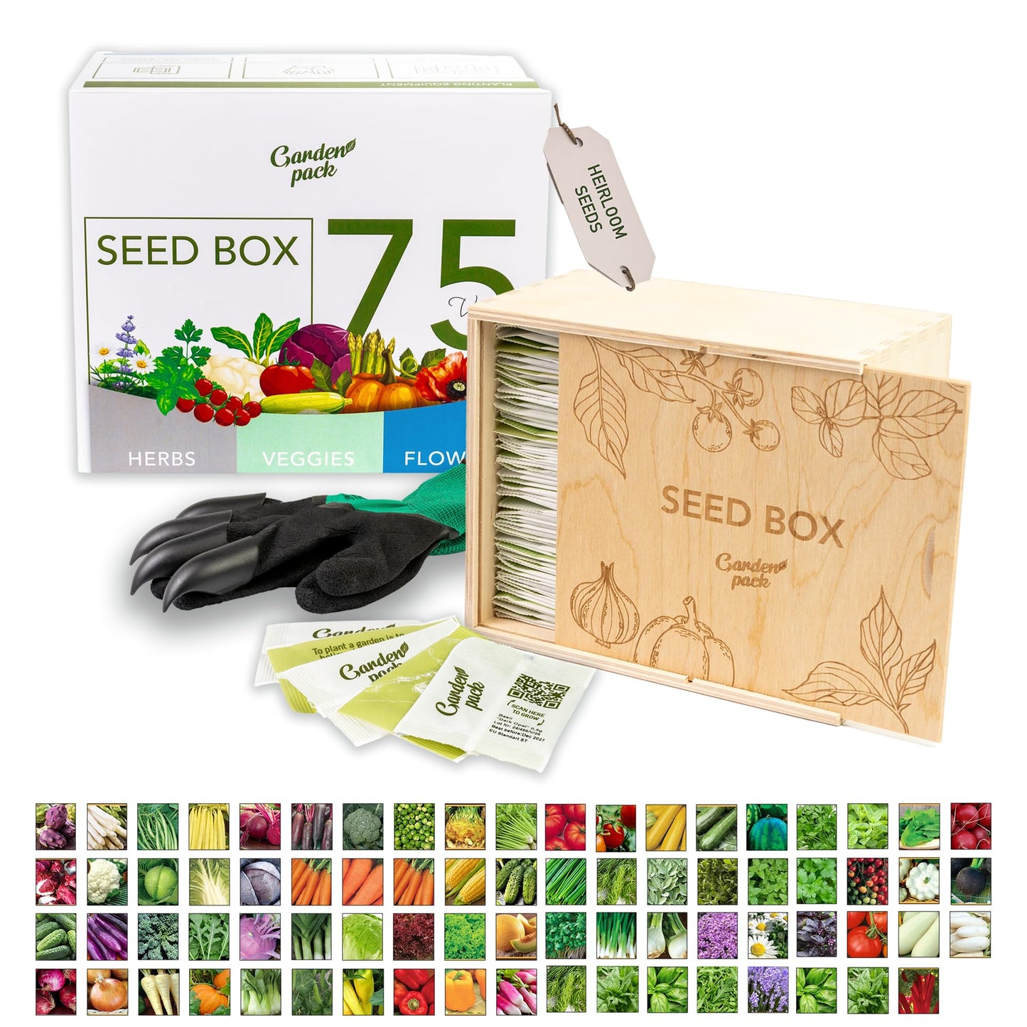 Grow Your Own Seed Box by Garden Pack - 75 Varieties of Flower, Herb, Vegetable Seeds