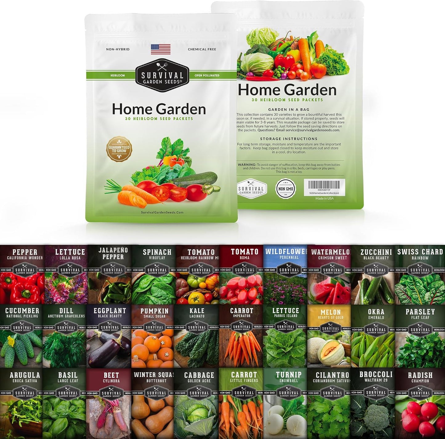 Survival Garden Heirloom Vegetable Seeds - Non-GMO Seed Varieties for Planting - 18,500+ (30 Pack) Home Garden Vegetables, Fruits & Herbs - Plant & Grow Food Stores - Emergency Preparedness Gear