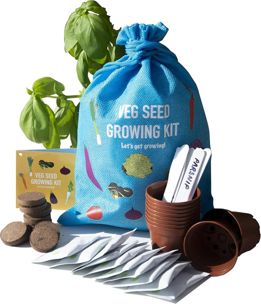 Scott&Co. Vegetable Seed Grow Your Own Kit, 10 Different Veg Seed Varieties, Carrots, Cabbage, Broccoli. Growing Guide, Seeds, Pots, Labels and Compost, Gardening Gifts for Women and Men