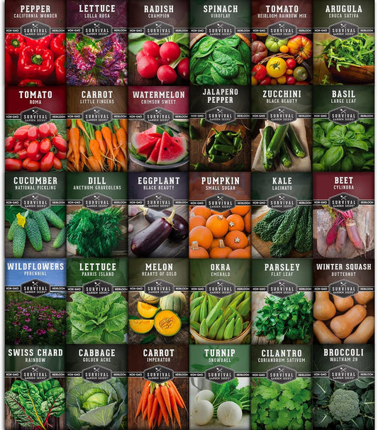 Survival Garden Heirloom Vegetable Seeds - Non-GMO Seed Varieties for Planting - 18,500+ (30 Pack) Home Garden Vegetables, Fruits & Herbs - Plant & Grow Food Stores - Emergency Preparedness Gear