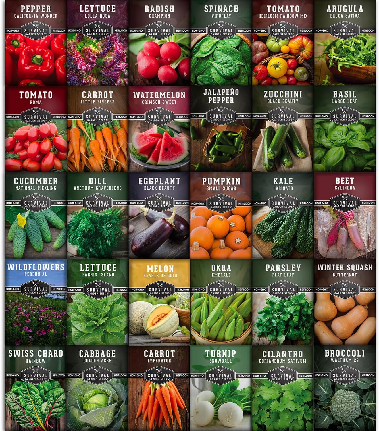 Survival Garden Heirloom Vegetable Seeds - Non-GMO Seed Varieties for Planting - 18,500+ (30 Pack) Home Garden Vegetables, Fruits & Herbs - Plant & Grow Food Stores - Emergency Preparedness Gear