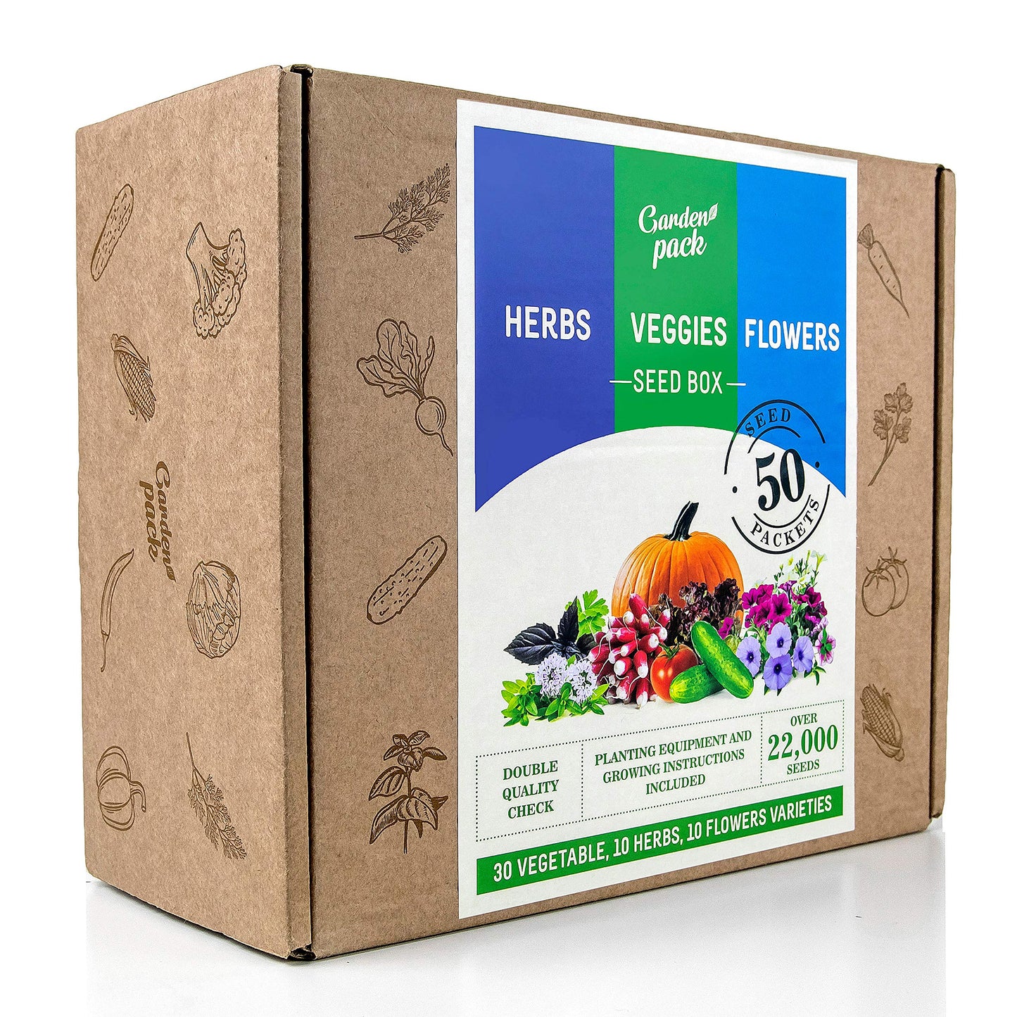 Grow Your Own Seed Box by Garden Pack - 75 Varieties of Flower, Herb, Vegetable Seeds