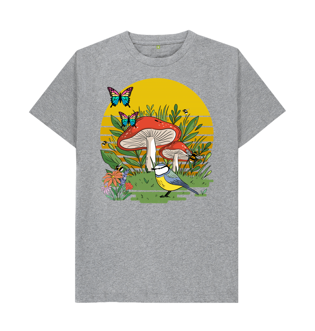 Athletic Grey Birds, Bees and Butterflies T-shirt